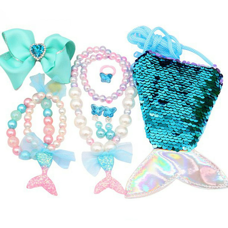 DkakoJew Jewelry Set For Girls Necklace Bracelet Earring ring Set Mermaid  Necklace For Girls Jewelry Set Halloween Christmas Birthday Gift