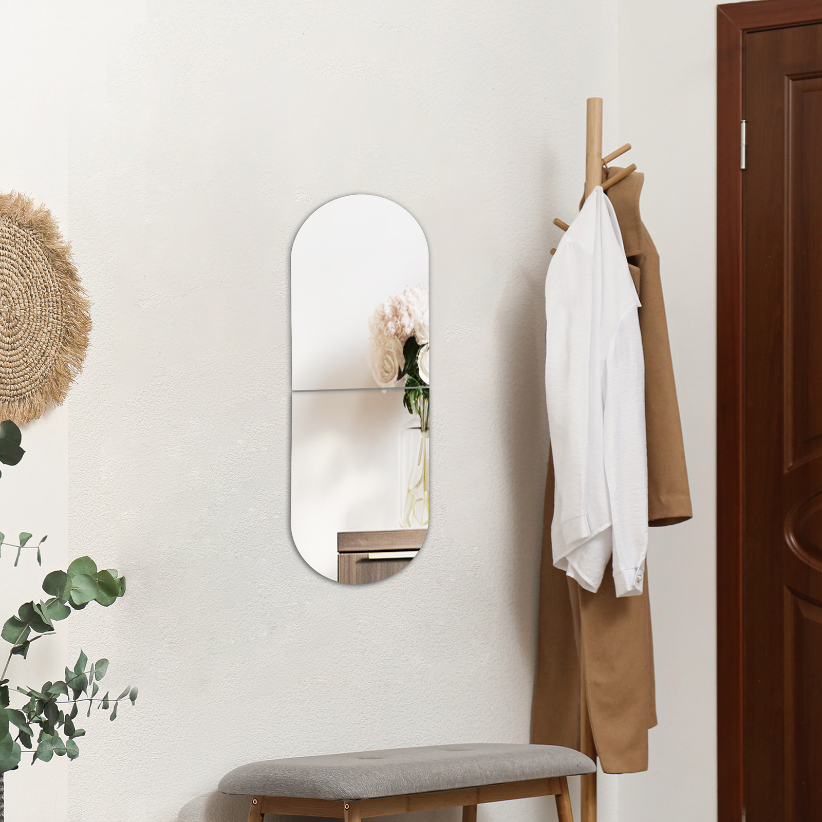 Threns 8Pcs Acrylic 2mm Self Adhesive Mirror Sticker Free Punching Flexible Mirror Wall Sticker Strong Adhesion for Wall Bathroom Home