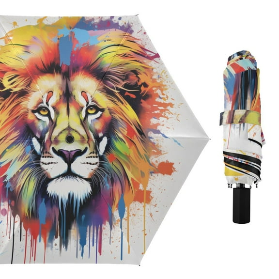 Colorful Lion Head Compact Sun Umbrella Windproof Travel Umbrellas for Rain Strong Portable UV Protection