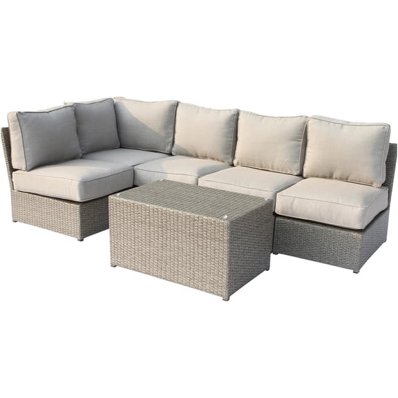 JERFIT 4-Person Outdoor Patio Furniture Set with Cushions, Fully Assembled Modular Sectional Sofa, Coffee Table, All-Weather Wicker Conversation Set for Garden, Deck, Poolside (Grey Mix)