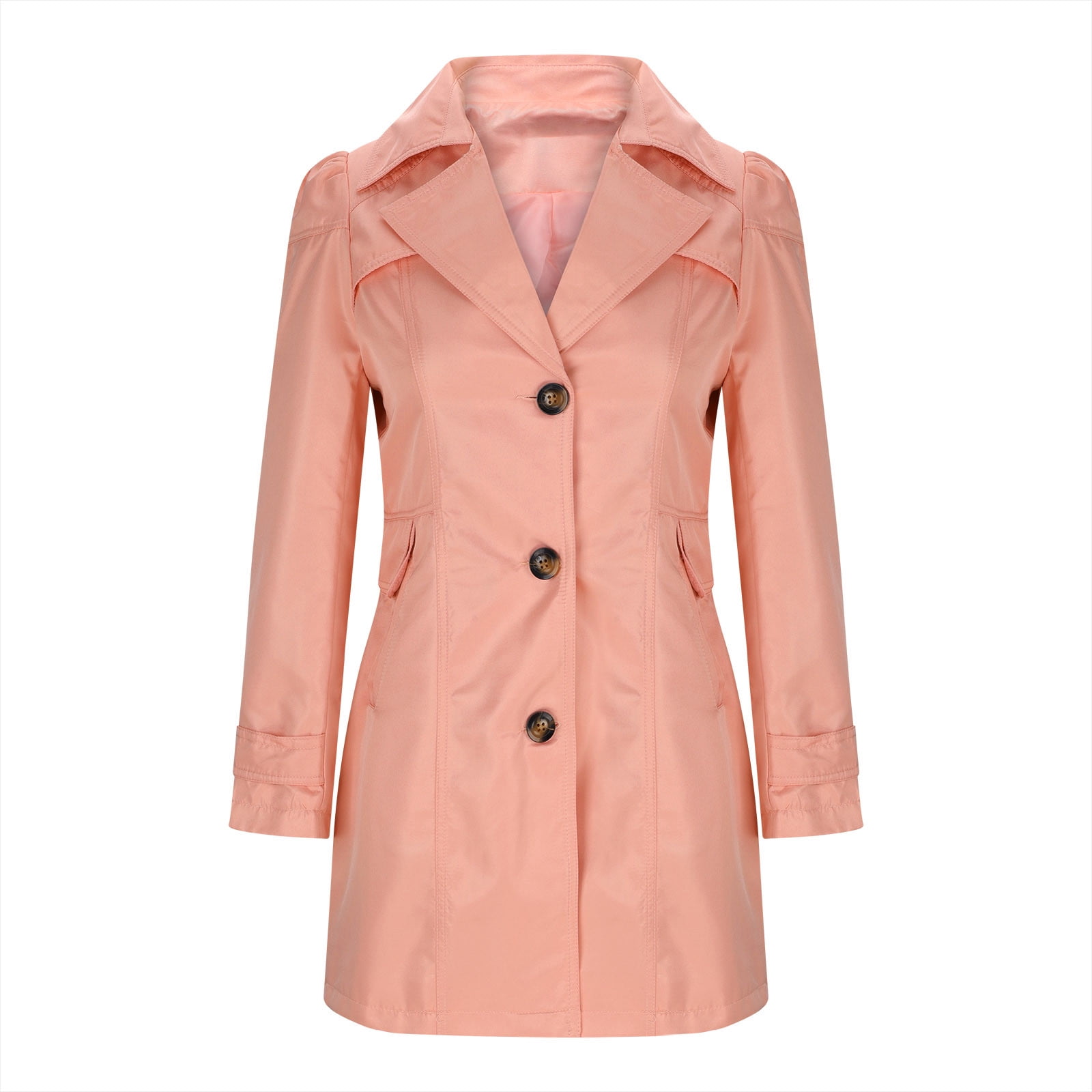 Women's Lapel Button Down Trench Coat Casual Long Sleeve Pockets Jackets Coat Classic Belted Overcoat