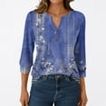 thumbnail image 2 of Xyxonk 3/4 Sleeve Fall Shirts for Women 2025 Floral Print Blouses Dressy Casual V Neck Button Tops Fall Fashion Shirts Dark Blue XL, 2 of 7