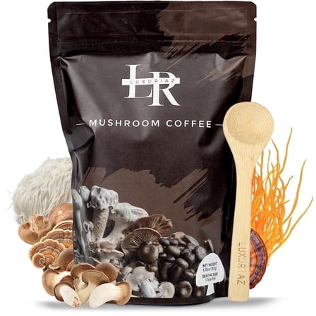 Luxuriaz Instant Mushroom Coffee (30 Servings) – USDA Organic 6-Mushroom Blend with Lion's Mane, Reishi & Cordyceps for Focus, 180g