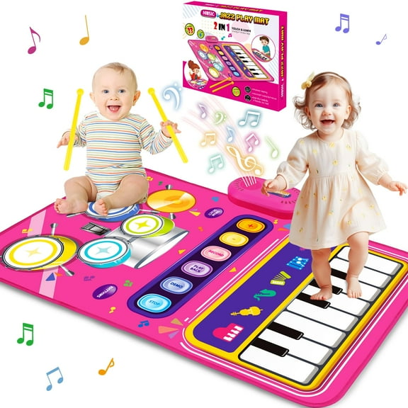 Musical Mat Toys - 2 in 1 Piano Drum Babies Play Mat Music Toys for Kids 3-8 Birthday Gifts(Red)
