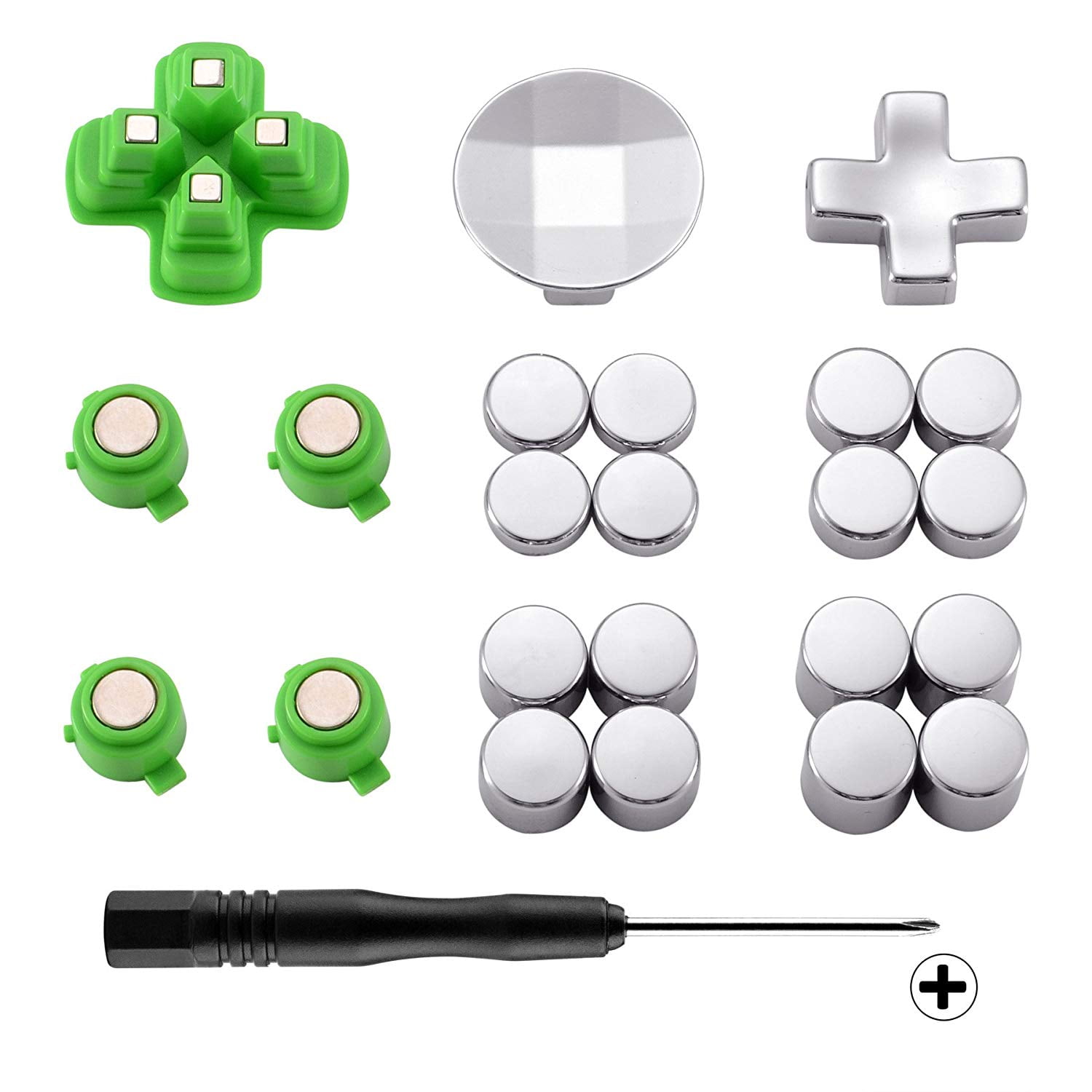 eXtremeRate Magnetic Metal Bullet Buttons Dpads for PS4 Controller, Aluminium Thumbstick Joystick Adustable Height, Replacement Parts for PS4 Slim Pro