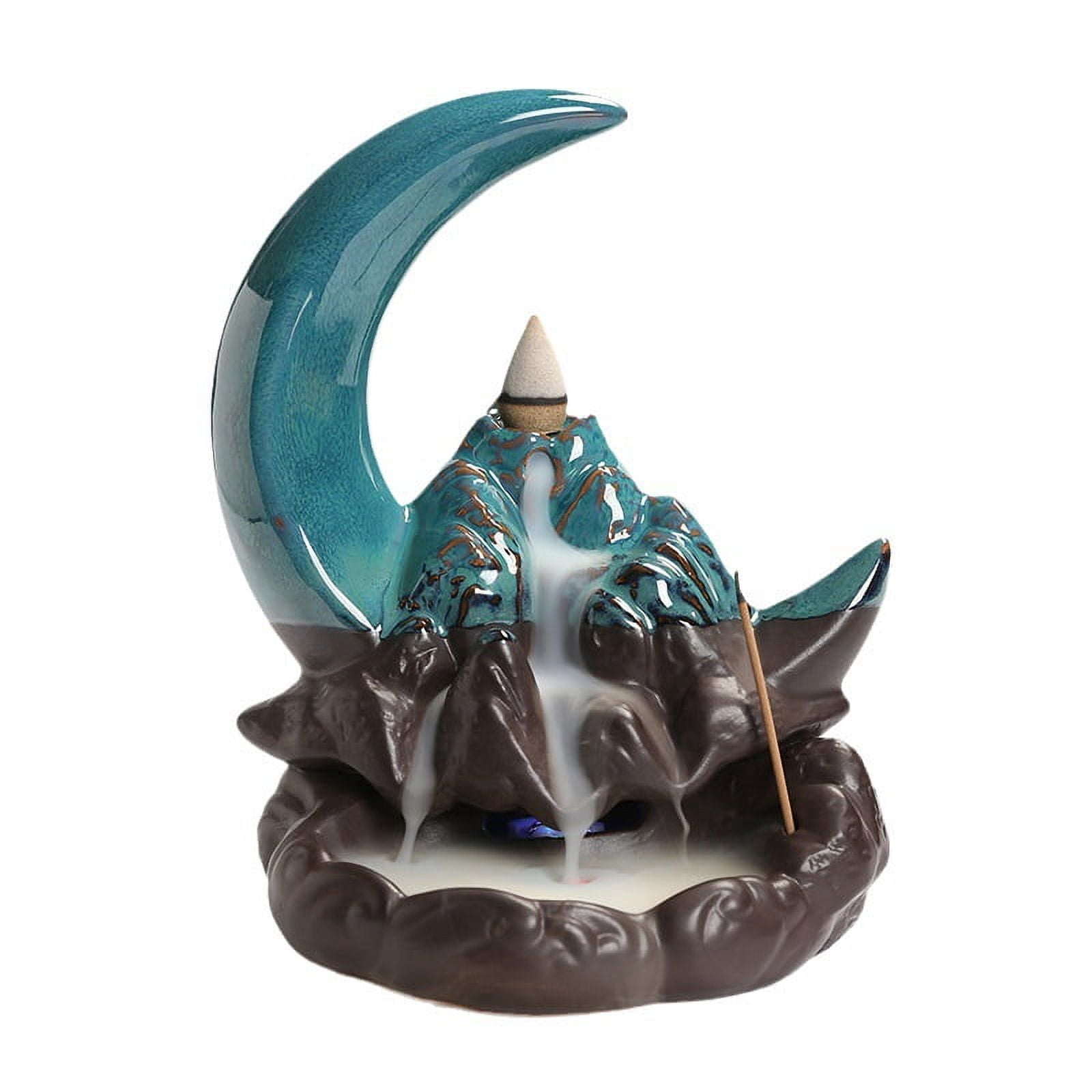 Backflow Incense Holder, Ceramic Handmade Incense Waterfall Burner for Sticks, Cones, Creative Moon Incense Burner Aromatherapy Ornament Home Decor