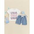 thumbnail image 5 of 4th of July Toddler Boys Outfits Letter Print Short Sleeve T-Shirts Tops and Elastic Waist Shorts 2Pcs Clothes Set, 5 of 10