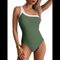 thumbnail image 3 of Traje de Baño de una Pieza para Mujer, con un Hombro Al Descubierto y Control de Abdomen, Adelgazante, Deportivo, con Bloques de Color, Traje de Baño. Verde XXL, 3 of 7