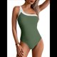 thumbnail image 3 of Traje de Baño de una Pieza para Mujer, con un Hombro Al Descubierto y Control de Abdomen, Adelgazante, Deportivo, con Bloques de Color, Traje de Baño. Verde XXL, 3 of 7