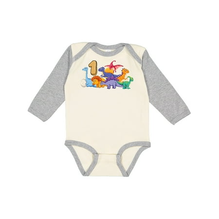 

Inktastic 1st Birthday Dinosaurs Gift Baby Boy or Baby Girl Long Sleeve Bodysuit
