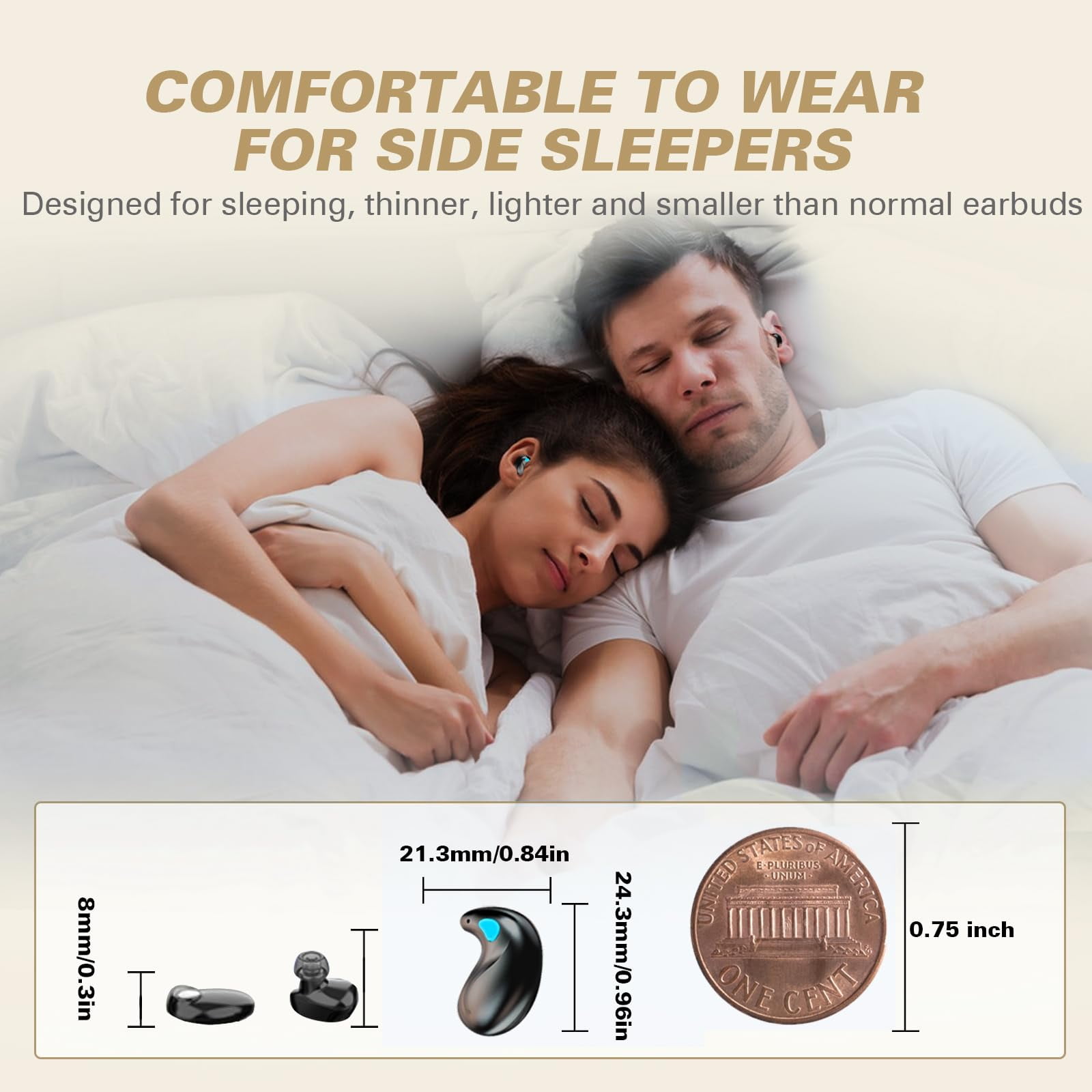 Invisible Sleep Wireless Earphone IPX5 Waterproof Thin Invisible Sleep Earbuds for Side Sleepers Sleep Ear Buds Smallest Tiny Small Mini Discreet Earbud for Sleeping Invisible Headphones