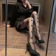 thumbnail image 1 of Calcetines de red de pesca de luna negra para mujer con letras de enredadera de flores para otoño e invierno, calcetines interiores finos y sexys con red de pesca hueca a la moda, 1 of 6