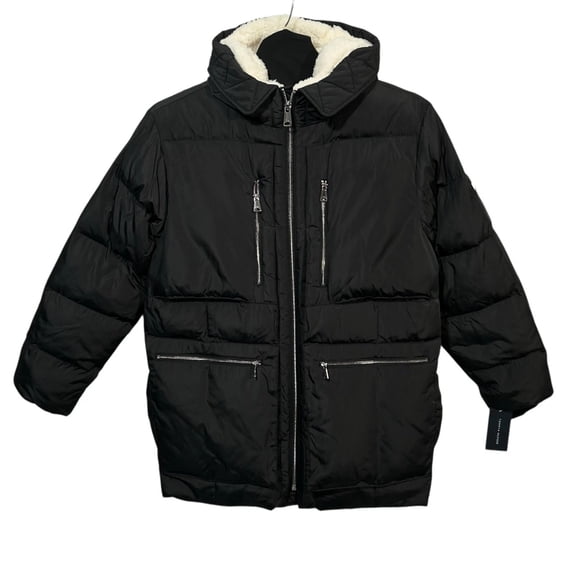 Tommy Hilfiger Men’s Heavyweight Jacket Quilted Parka Coat Size M Black Hooded