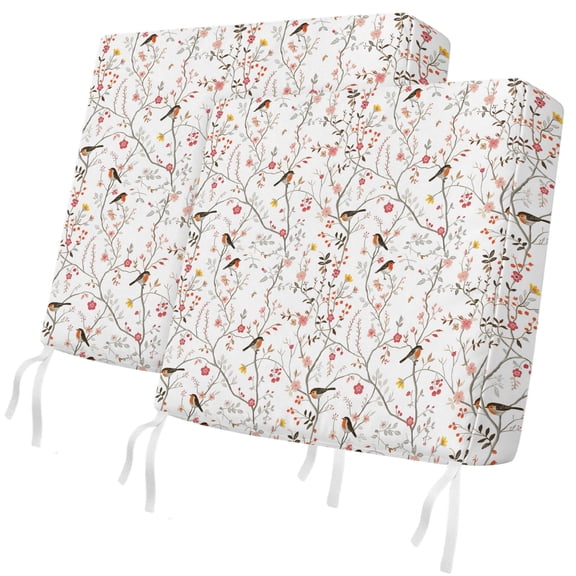 Outdoor Patio Cushion Covers 2 Pack Bird Tree Branch Chair Pads Slipcovers with Ties & Zipper Waterproof Seat Cover Set Pink Floral Leaves Seat Cushion Covers for Outdoor Couch Sofa 22x20 Inch
