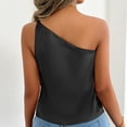 thumbnail image 4 of Summer Plus Size Women's Camisole Tank Top Sleeveless Blouse Round Neck Casual Tank Solid Elegant Pleated One Shoulder T-Shirt Tops Black XL, 4 of 7