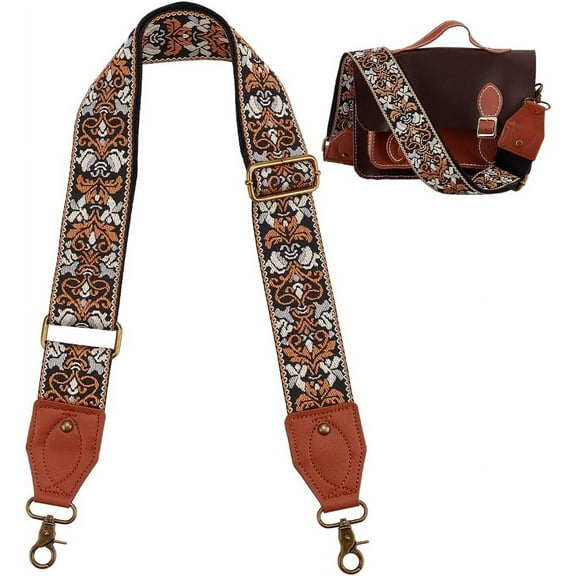 Adjustable Purse Strap Wide Shoulder Strap Replacement 32.7~60.4 Inch Crossbody Strap Retro Ethnic Style Handbag Canvas Strap Pattern Guitar Strap for DIY Wallet Tote Bag Black