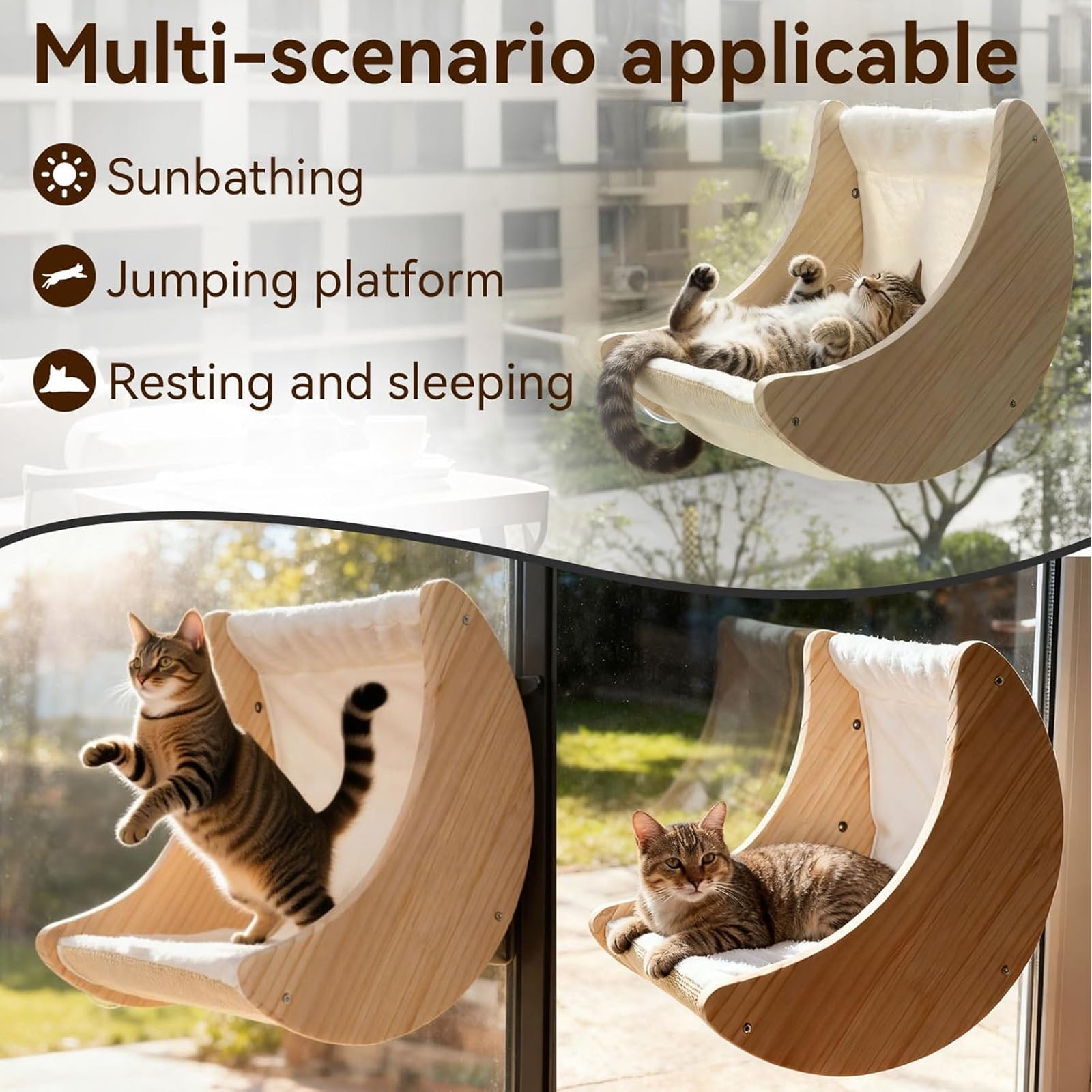 Window Cat Beds for Indoor, Cat Window Perch Hammock Bed Moon Shelves Mounted with Suction Cups, Cat Hammock Moon Bed Holds 50 Lbs, Cat Window Seat for Sleep Watch Birds Sunbathing