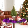 thumbnail image 5 of Round Table Cloth with Elastic Fitted Edged, Winter Snowflake Balls Pine Needle Waterproof Tablecloth for 55"-60" Tables Plant Branch on Purple Wipeable Indoor Table Cover for Kitchen Picnic Camping, 5 of 9