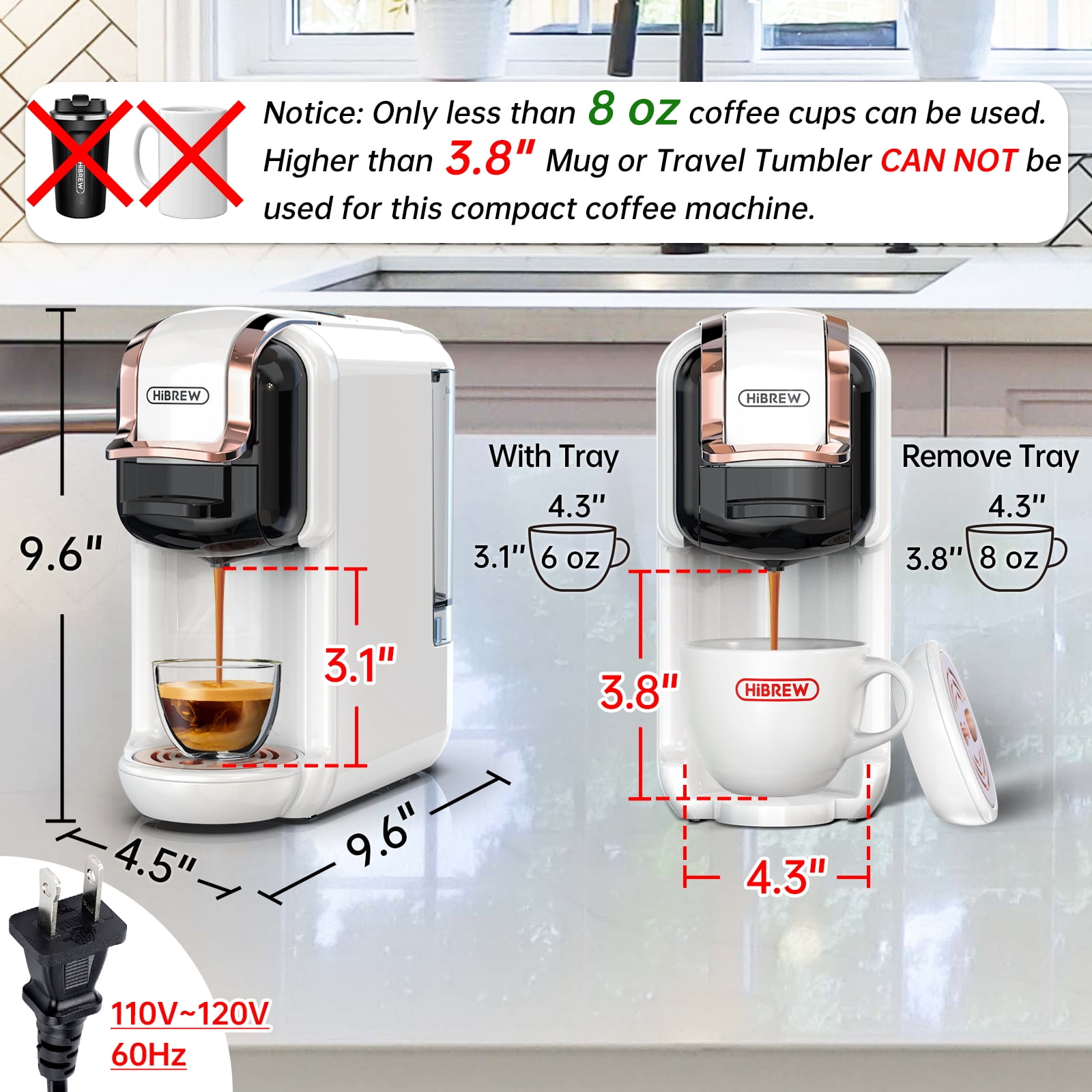 HiBREW 5-in-1 Expresso Machines for Home, Compact Coffee Machine for Pods, Capsules & Espresso Powder H2B