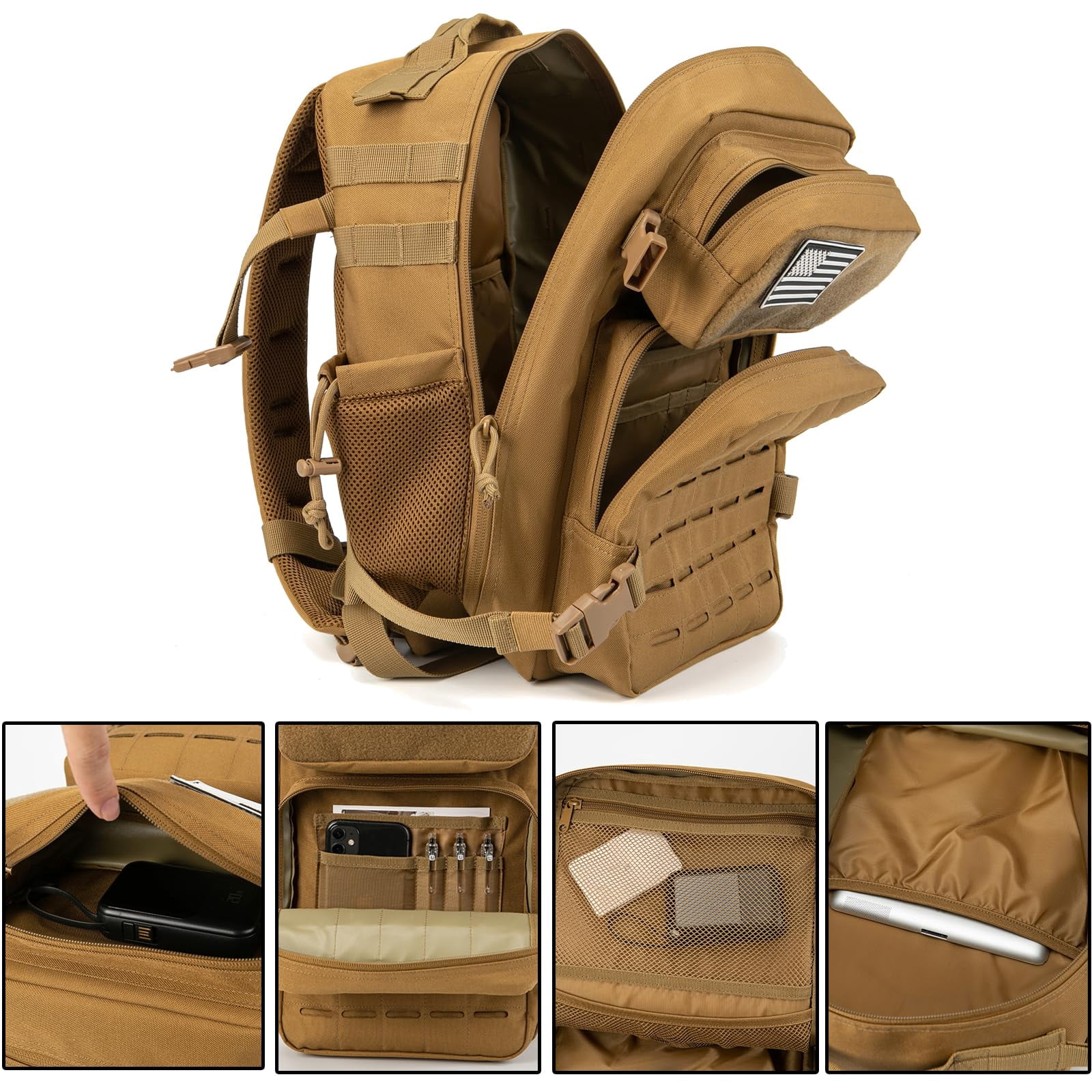 QT&QY 25L Molle Hiking Daypack Outdoor Backpack for Men Women Camping Travel Work Commuter Gym Bag