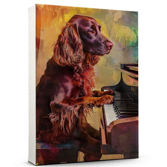 Sussex Spaniel Dog Piano Art Stretched Canvas Size 8x12 – Sussex Spaniel Dog Playing Piano Wall Art, Dog Lover Canvas, Music Theme Decor for Living Room