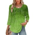 thumbnail image 2 of BangWanChi Women's New 3/4 Sleeve Round Neck Cover Casual Pleated Tunic Top Curved Hem Printed Fashion Tops, 2 of 6