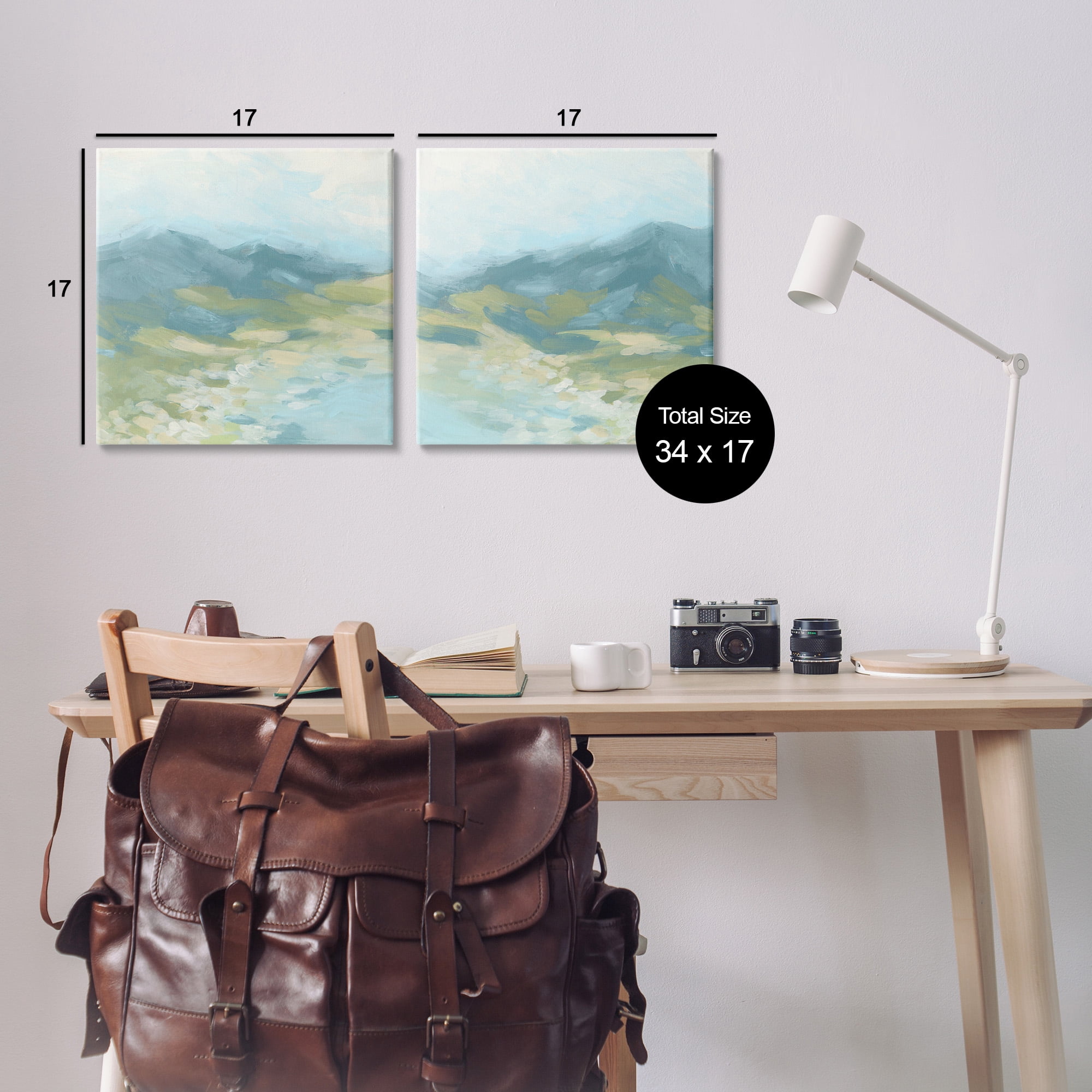 Stupell Industries Foggy Mountain Pond Landscape Painting Gallery Wrapped Canvas Art Print Wall Art, 17 x 17, Set of 2
