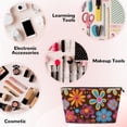 thumbnail image 4 of Leather Travel Bag Wash Bag Makeup Bag Storage Bag 7×5×2.4in For Daily Carrying And Short Trip Retro Groovy Flowers Pattern (8), 4 of 8