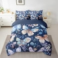 thumbnail image 2 of Manfei Flying Butterflies 7 Pieces Bedding Comforter Set,Purple Blue Full Bedding Set Lightweight,Floral Flower Fitted Sheet Flat Sheet,Luxury Girls Bedroom Decor,Reversible, 2 of 8