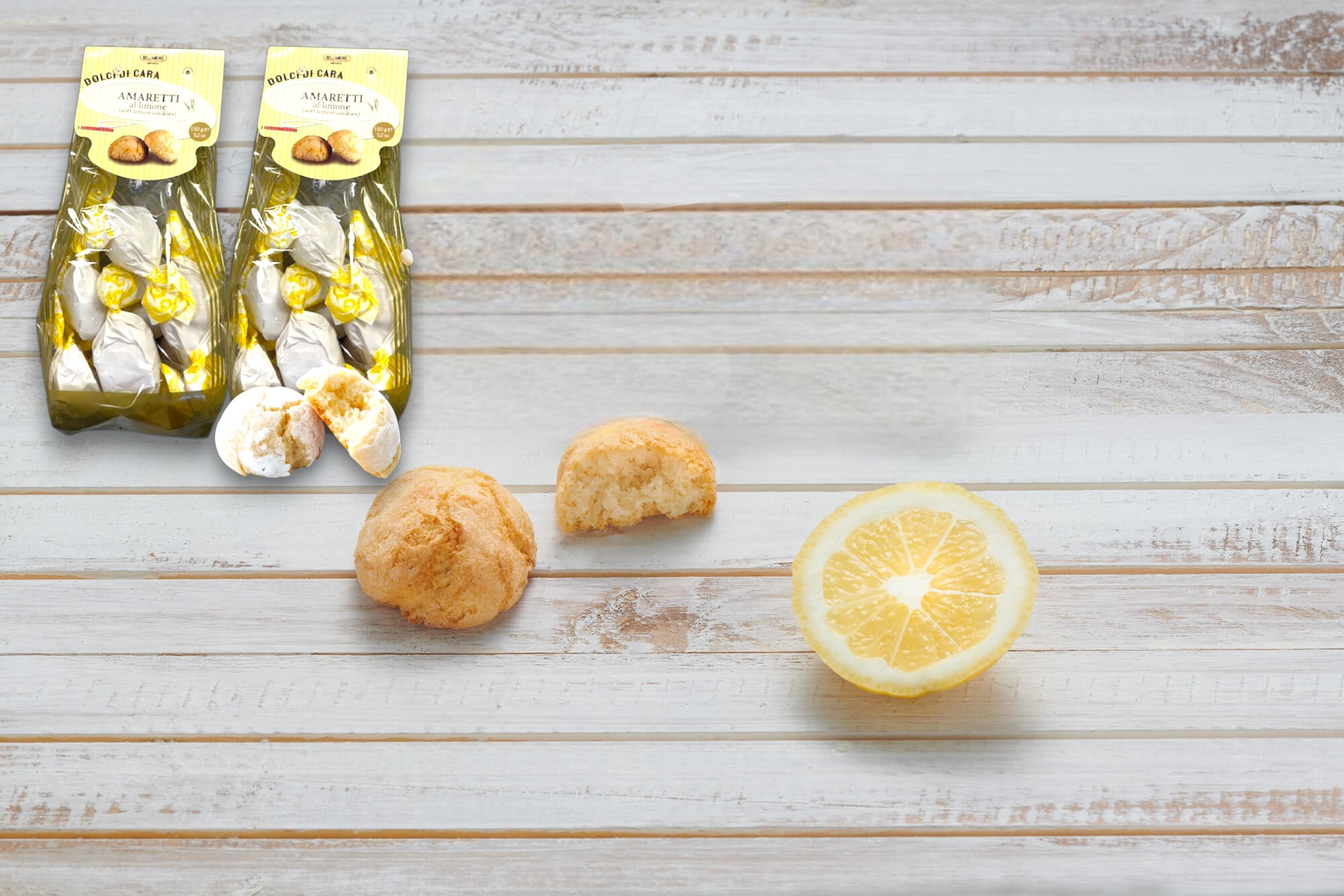 Italian Amaretti Cookies, Soft Lemon Cookies, 300g (2 x 150g bags), Made in Italy - Dolci Di Cara