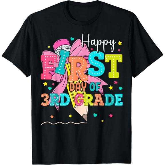 Happy First Day Of 3Rd Grade Girls Coquette Back To School T-Shirt Size S-5XL