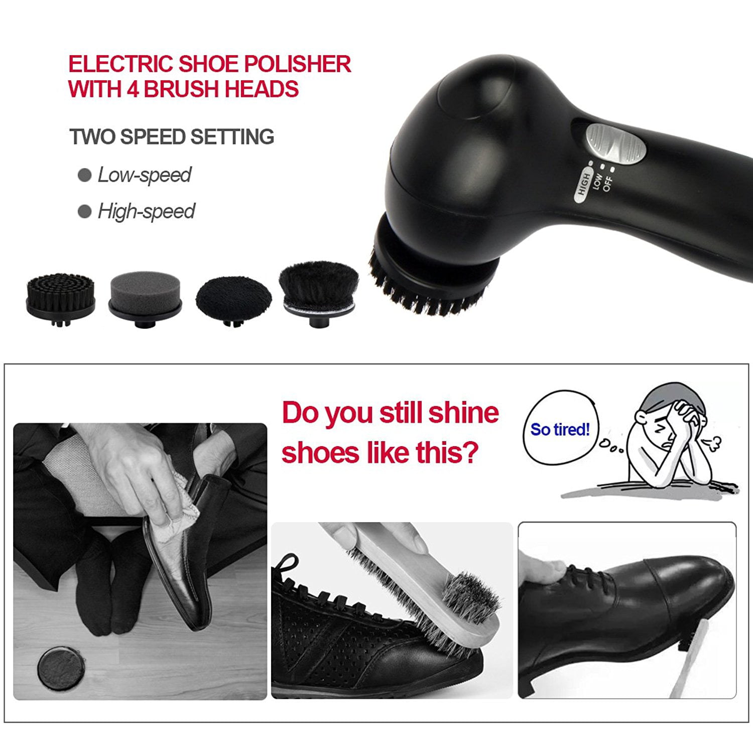 Sofa Electric Shoe Shine Kit Hitti Electric Shoe Polisher Brush Shoe Shiner Dust Cleaner Portable Wireless Leather Care Kit for Shoes Black Bags Black 