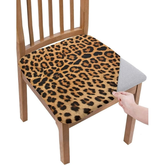 Dining Room Chair Seat Covers, Leopard Print Animal Fur Texture Removable Stretch Chair Seat Cushion Slipcovers Protector for Holiday Party Festival Decoration, Set of 6