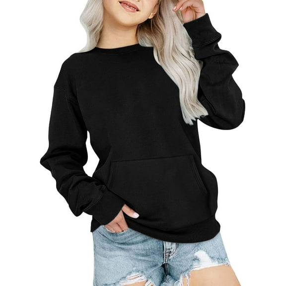 Ruyang Girls Pullover Sweatshirts Long Sleeve Oversized Hoodie with Pocket Kids Boys Plain Crewneck Casual Sweatshirt