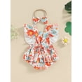 thumbnail image 4 of Bagilaanoe Newborn Baby Girl Summer Rompers Flower Print Fly Sleeve Bodysuits + Hairband 3M 6M 12M 18M Infant One Piece Jumpsuit, 4 of 6