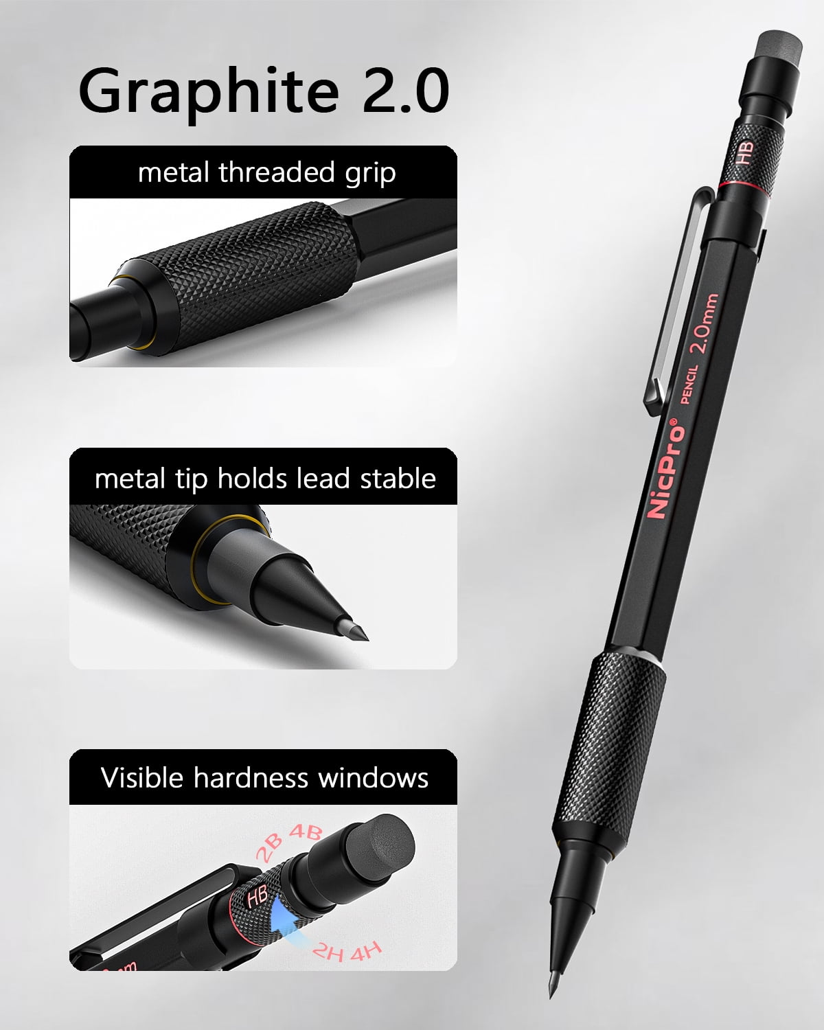 Nicpro 27Pcs Art Mechanical Pencil Set in Case, Metal Drafting Pencil 0.5, 0.7, 0.9 mm & 2mm with 13 Tube Lead Refills(4B 2B HB 2H 4H Colors) Weatherproof Barrel for Outdoor Writing Drawing Sketching