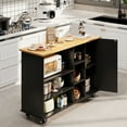 thumbnail image 6 of 47”W Kitchen Storage Island Cart with 6 Open Shelves and 1 Cabinet, Portable Trolley Cart with Wood Work Top and Handle/Towel Rack, Black, 6 of 7