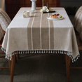 thumbnail image 2 of GHSDFBB Middle Embroidery Table Cloth Washable Cotton Linen Tassel Tablecloth, Rectangle Wrinkle Free Anti-Fading Table Cover for Kitchen Dinning Thanksgiving Christmas (55x102 Inch, Brown), 2 of 7