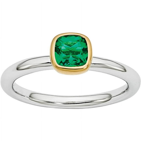 Created Emerald Sterling Silver with Gold-Plate Ring