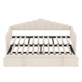 thumbnail image 4 of Euroco Lit de Jour Rembourré Format Simple avec Tiroir-Lit Escamotable, Canapé-Lit en Velours avec Ports USB et Poches de Rangement, Beige, 4 of 9