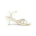 thumbnail image 3 of BLISSFUL STEP Chaussures pour Femmes Sandales à Talon Kitten à Bout Ouvert en PU avec Bride à la Cheville Ornée de Strass Blanc 9.5, 3 of 7