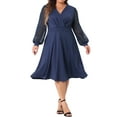 thumbnail image 1 of Vestido de novia de talla grande para mujer Agnes Orinda, con mangas largas, puntos suizos, escote en V, vestido formal 2X azul marino, 1 of 6