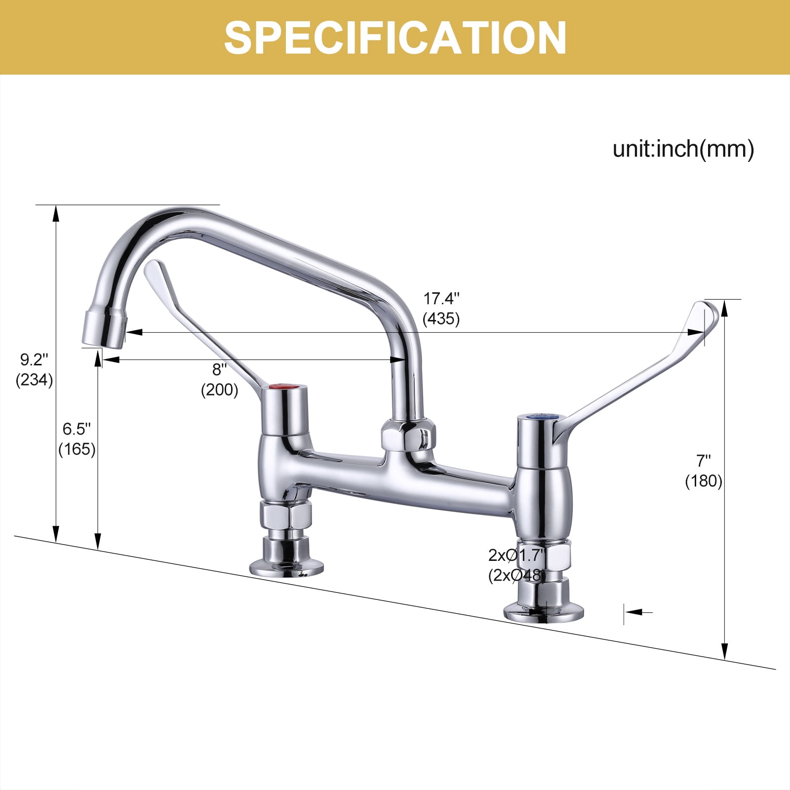 Wowow Double Handles Deck Mount Faucet with 8 in. Swivel Spout, Standard Kitchen Faucet in Polished Chrome