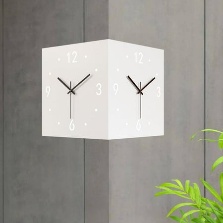 Fancyes Double Sided Corner Wall Clock Metal Corner Clock Friend Gift Modern Square Decorative Clock Silent for Restaurant Shop Hotel