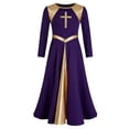 thumbnail image 3 of Hansber Kids Girls Lyrical Praise Dance Dress Metallic Color Block Liturgical Worship Full Length Church Robe Purple 8, 3 of 5