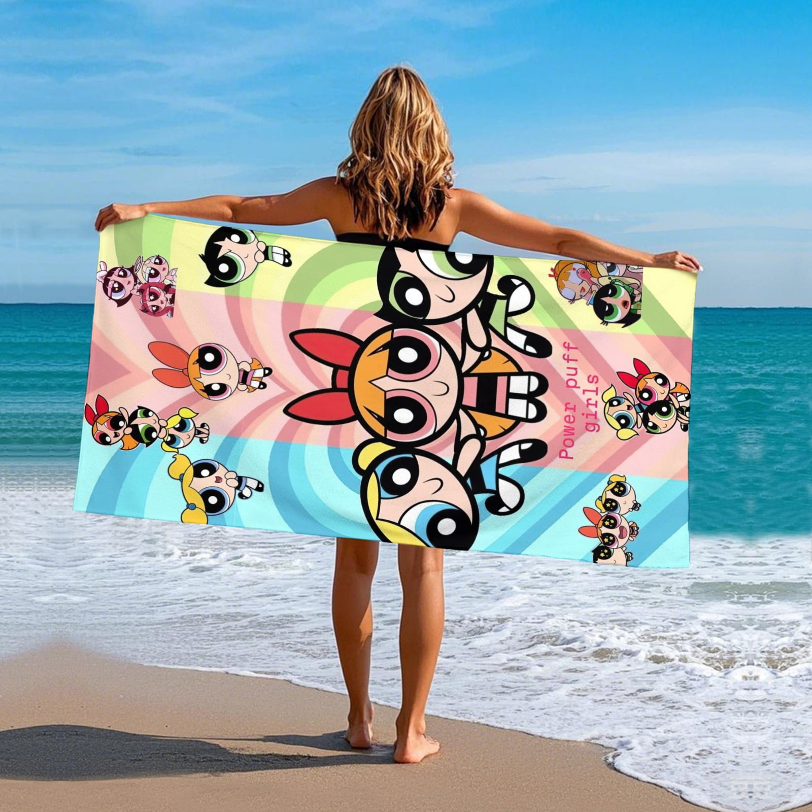 Powerpuff Girls Gifts Beach Towel for Women Girl Birthday Inspired Fan Bath Outdoor Music Lover