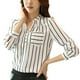thumbnail image 1 of Blusa de mujer de manga larga con cuello en V y bolsillo frontal a rayas blancas y negras seitruly FS11531-03, 1 of 7