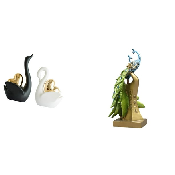 estatua de cisne,Estatuas y figuritas de cisne de cerámica modernas Esculturas,Figura de escritorio,Estante de estatua de pavo real para escritorio,decoración del hogar,Figura decorativa