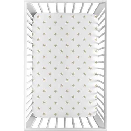 UPC: 0846480065142 | Gold and White Star Baby Fitted Mini Portable Crib Sheet for Celestial Collection by Sweet Jojo Designs