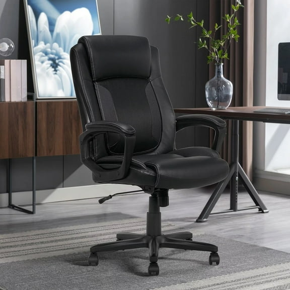 Serta Mid Back Lumber Support and Swivel Office Desk Chair, Black